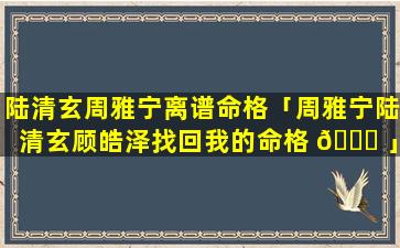 陆清玄周雅宁离谱命格「周雅宁陆清玄顾皓泽找回我的命格 🐞 」